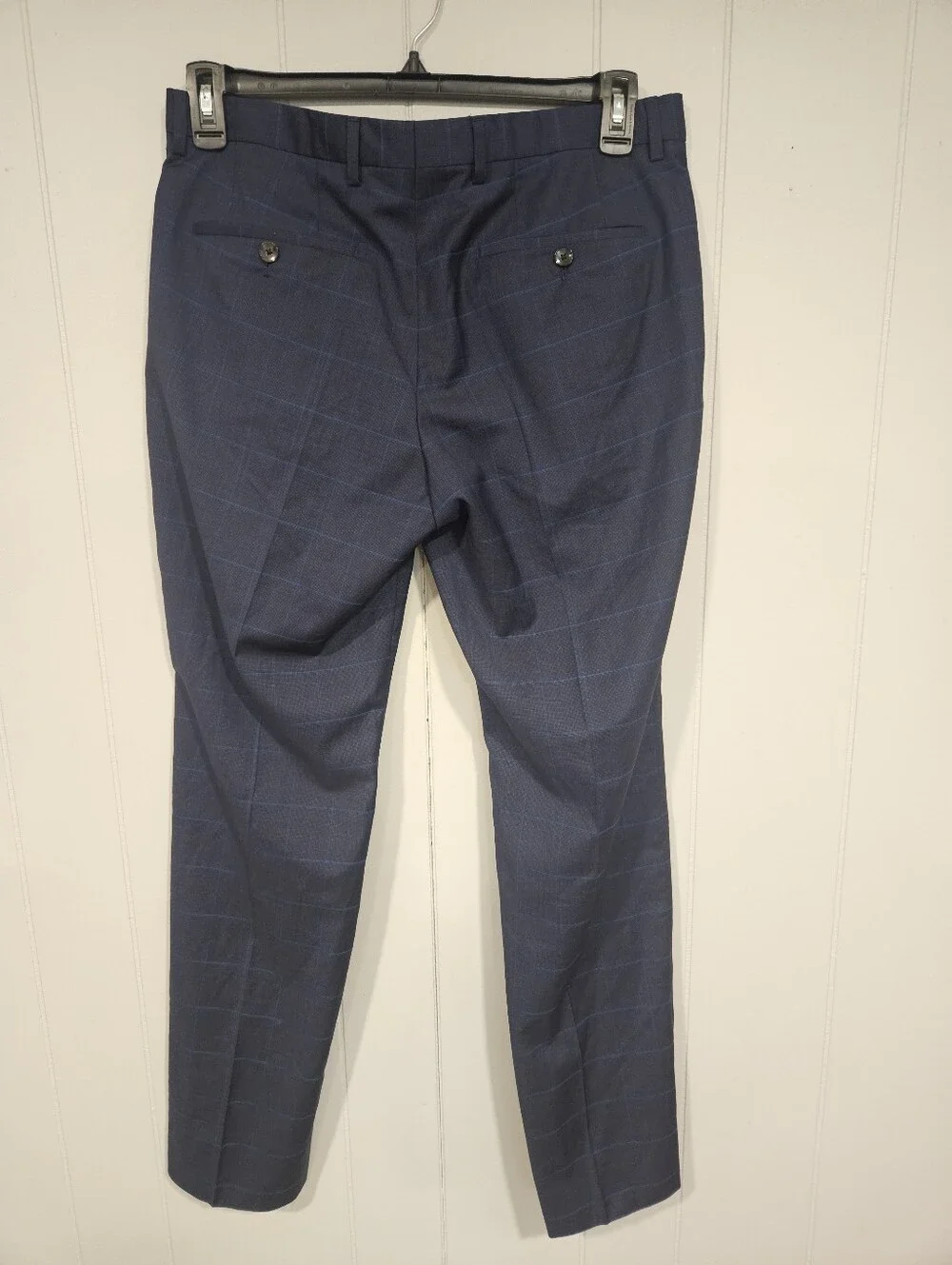 Hugo Boss 32x32 Regular Fit Blue Plaid Wool Flat Front Dress Suit Pants NWOT